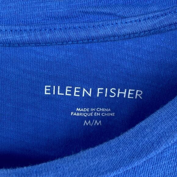 EILEEN FISHER Top M Organic Cotton Slub Jersey Crewneck Short Sleeve Blue - Picture 5 of 11